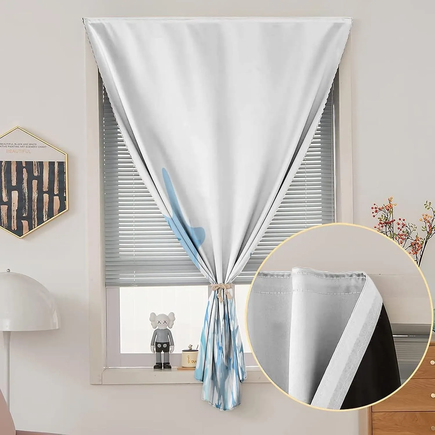 XISUNYA Self Adhesive Portable Blackout Curtains, Starfish Decor Room Darkening Curtains, Hand Drawn Seastar in Blue Tones Border Print Temporary Blackout Blinds,26W x40L Inch, for Kitchen Bathroom