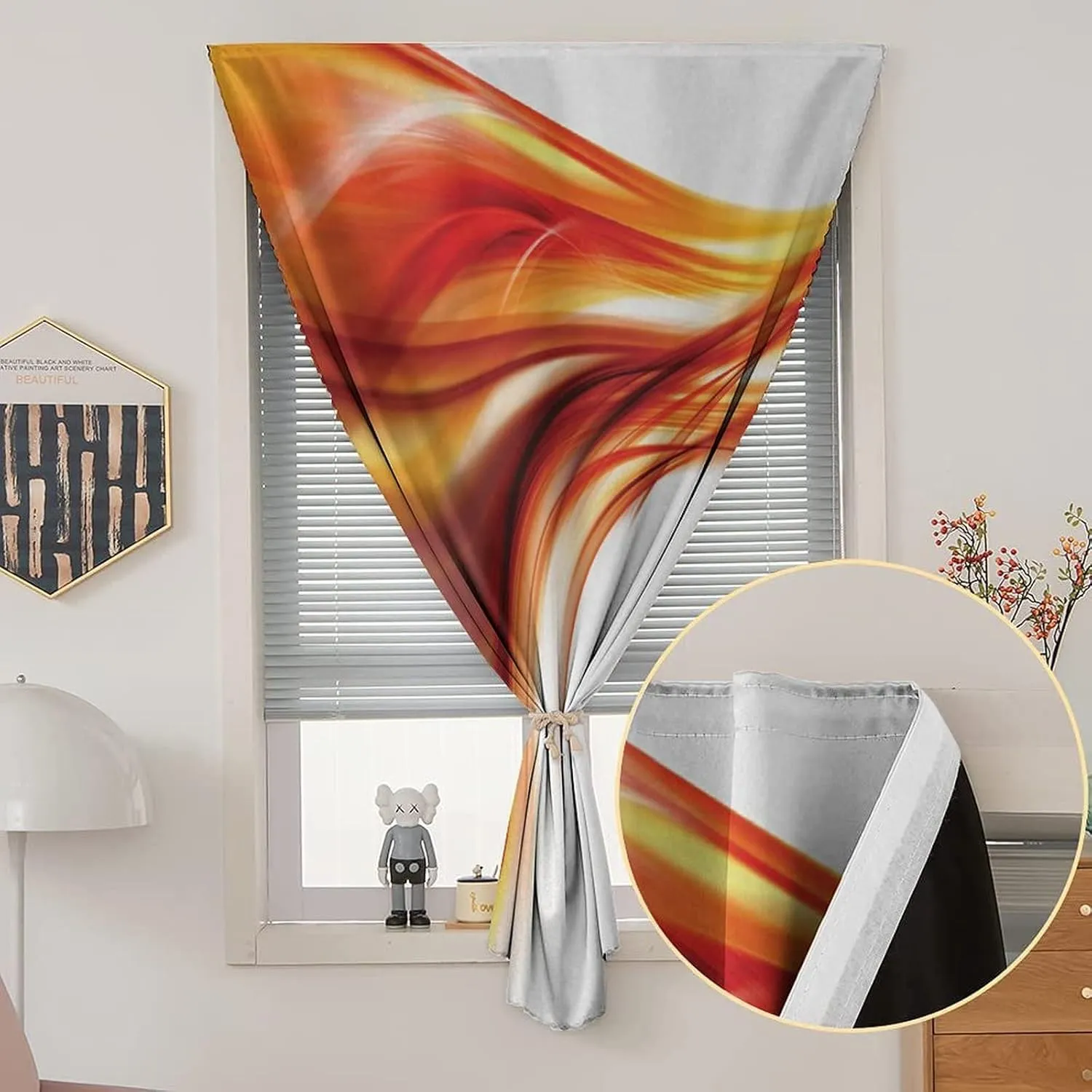XISUNYA Travel Windows Blackout Curtain, Abstract Curtain Shades, Modern Smooth Lines Blurred Smock Art Flowing Rays Print Adjustable Temporary Blackout Shades,59W x72L Inch, for Kitchen Bathroom