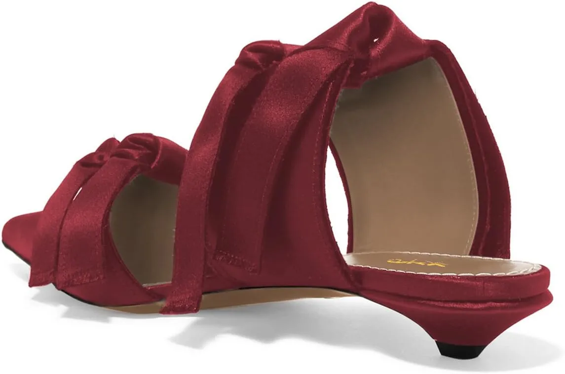 XYD Women Pointed Toe Low Kitten Heel Slide Sandals Slip On Cut Out Mule Backless Shoes