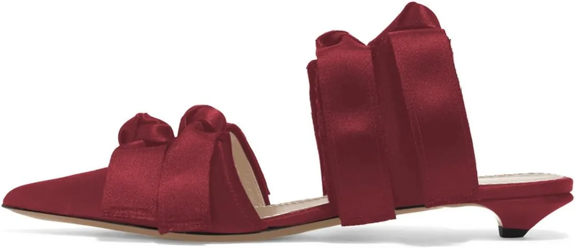 XYD Women Pointed Toe Low Kitten Heel Slide Sandals Slip On Cut Out Mule Backless Shoes
