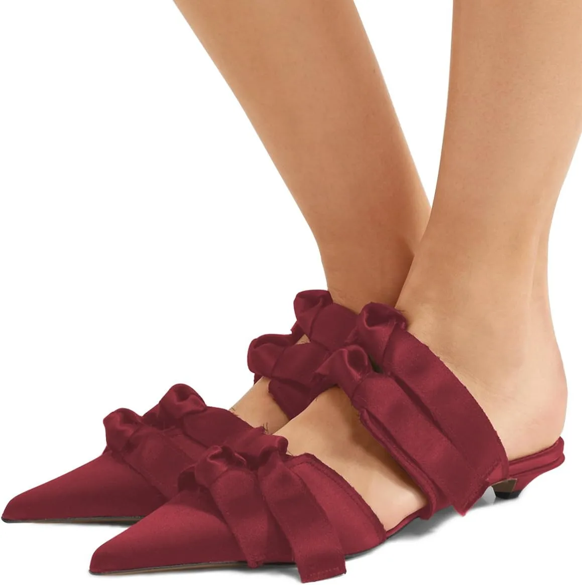 XYD Women Pointed Toe Low Kitten Heel Slide Sandals Slip On Cut Out Mule Backless Shoes