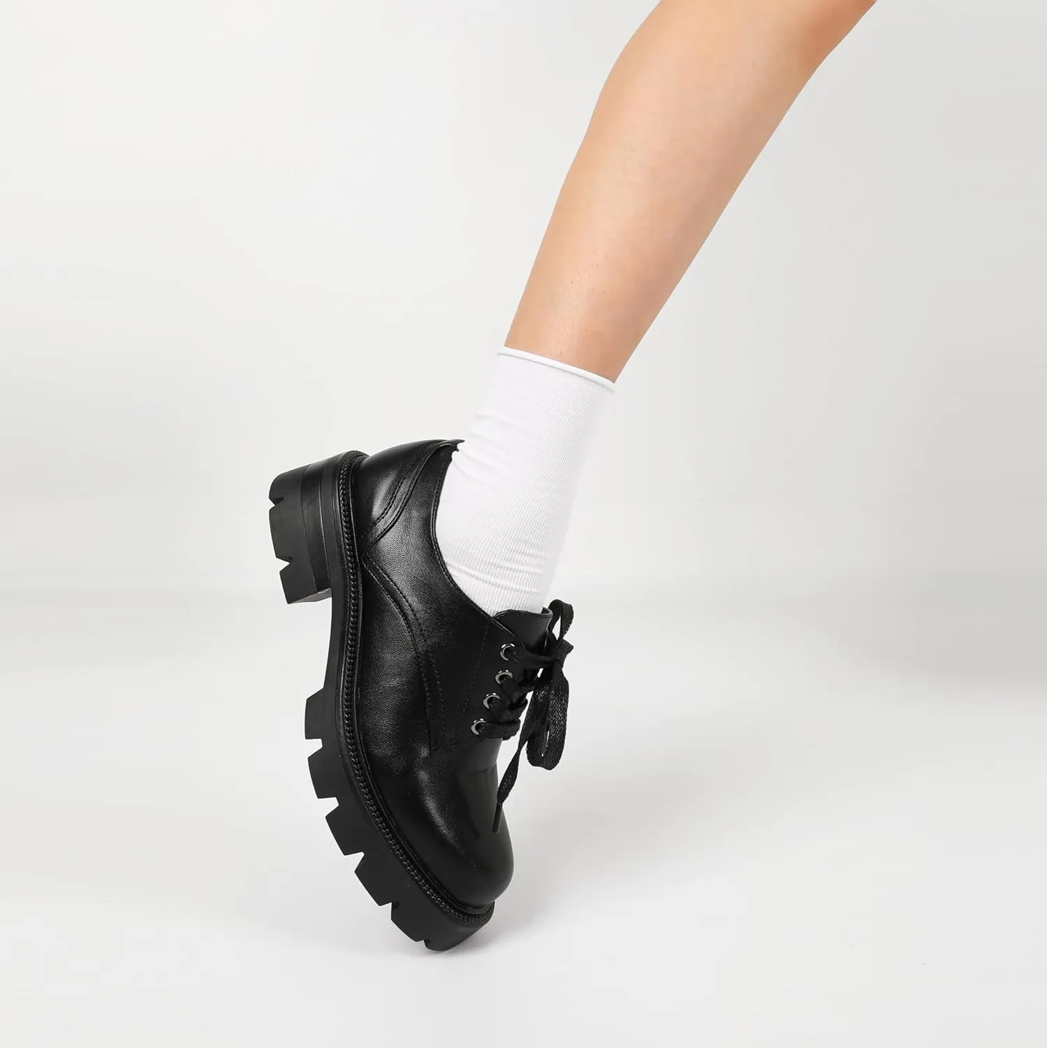 YODEKS Women's Platform Oxfords Chunky Lace Up Lug Sole Shoes