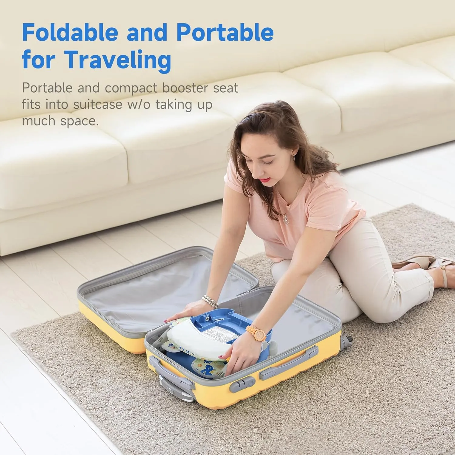 YOLEO Baby High Chair Booster Seat for Dining Table, Adjustable Height Travel Foldable High Chairs with Tray