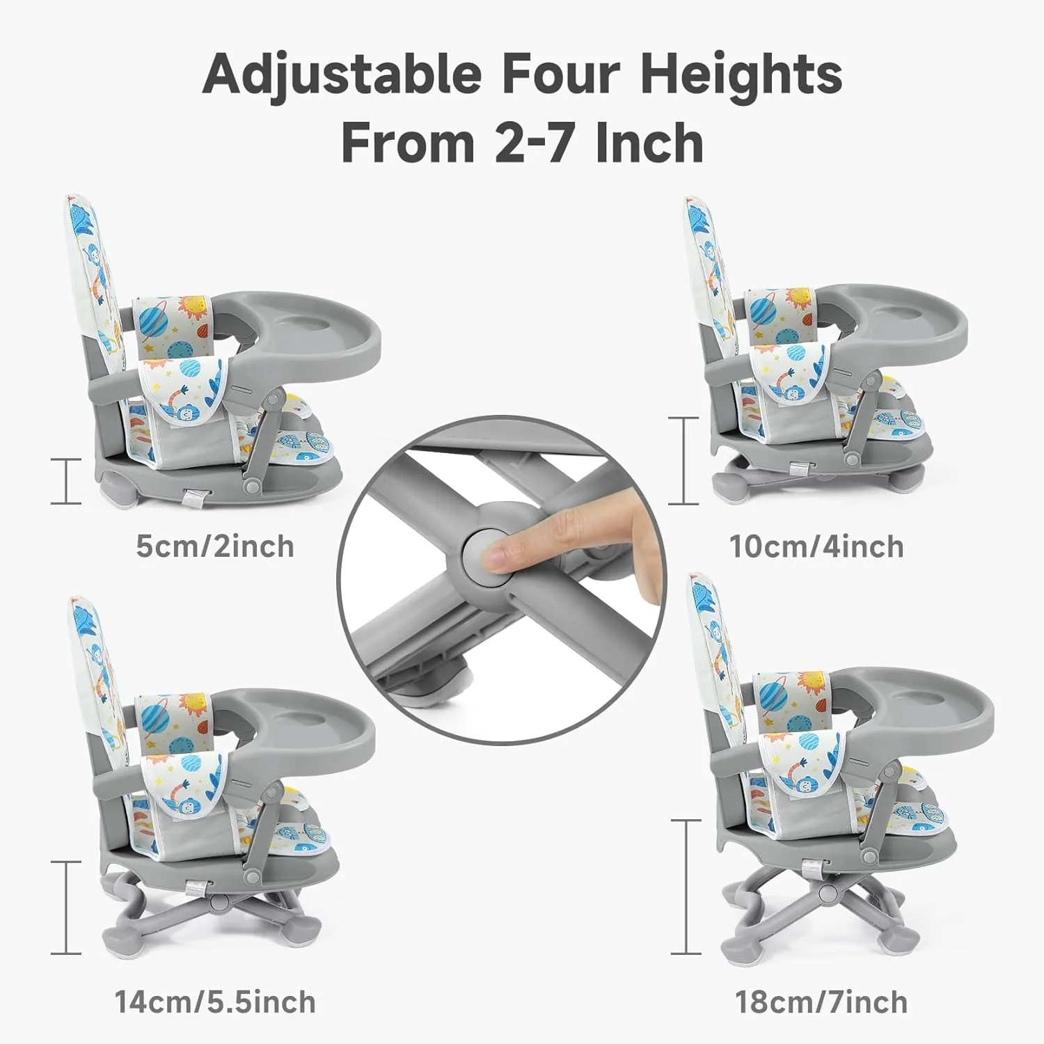YOLEO Baby High Chair Booster Seat for Dining Table, Adjustable Height Travel Foldable High Chairs with Tray