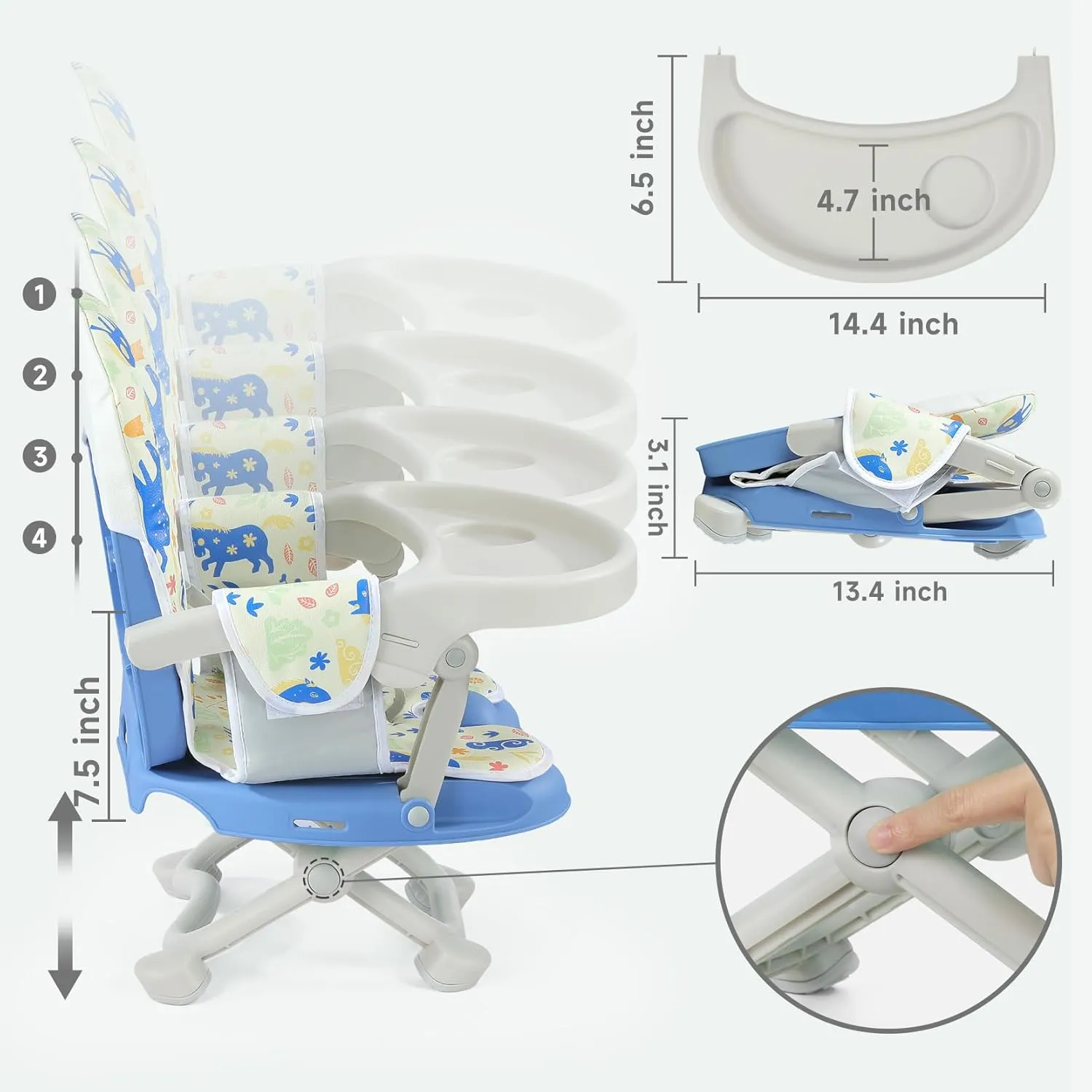 YOLEO Baby High Chair Booster Seat for Dining Table, Adjustable Height Travel Foldable High Chairs with Tray