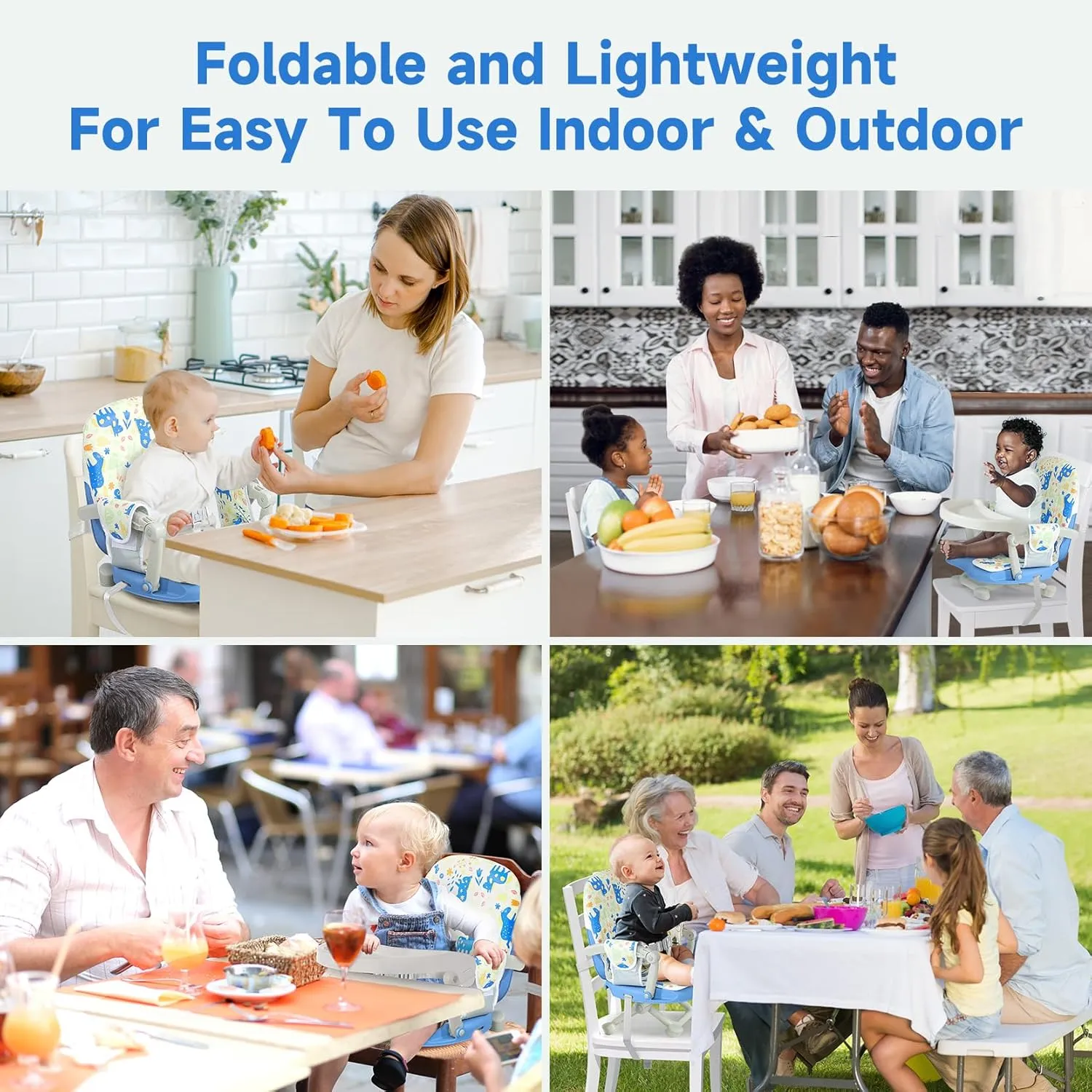 YOLEO Baby High Chair Booster Seat for Dining Table, Adjustable Height Travel Foldable High Chairs with Tray